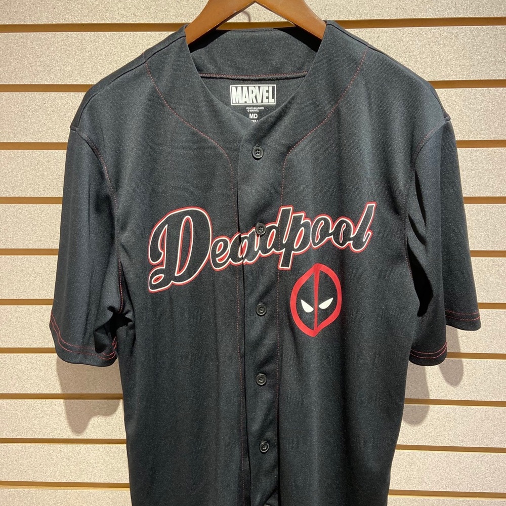 Deadpool baseball style shirt.